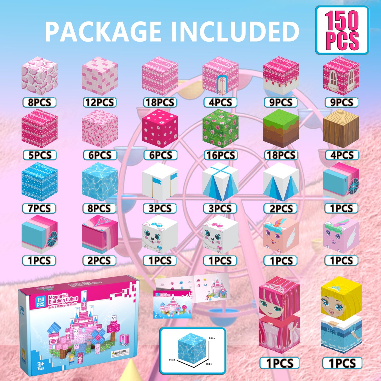 Riomuru 150PCS Magnetic Blocks – 3D Pink Princess Castle STEM Toy for Kids