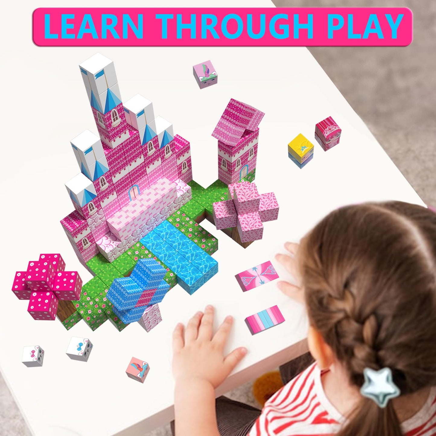 Riomuru 150PCS Magnetic Blocks – 3D Pink Princess Castle STEM Toy for Kids