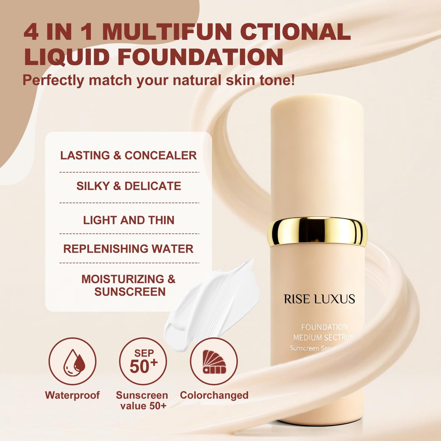Rise Luxus Ultrablend 4-in-1 Foundation SPF 50 | Hydrating, Waterproof, 2025 Upgrade