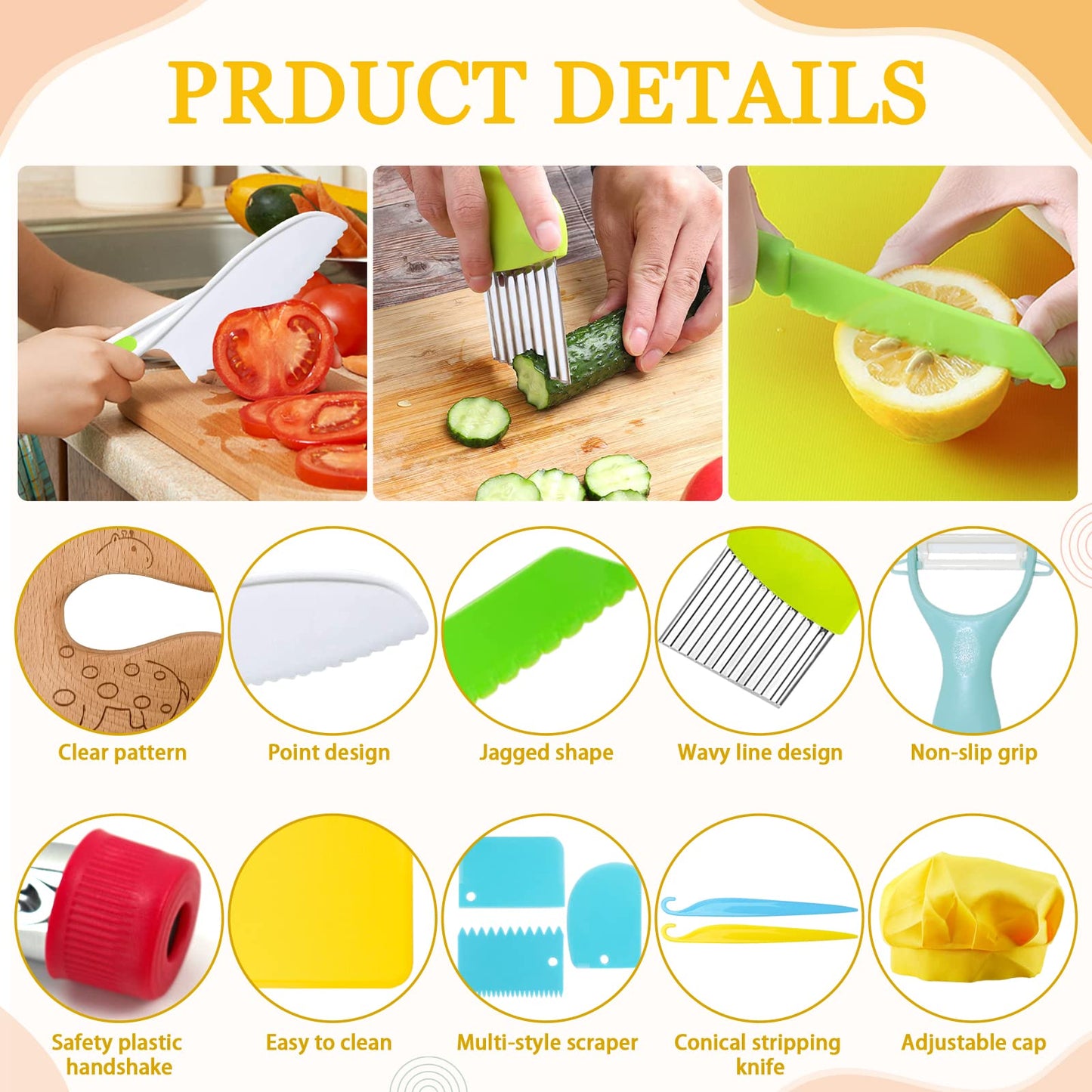 RISICULIS 21-Piece Toddler Knife Set – Safe Kid-Friendly Kitchen Tools