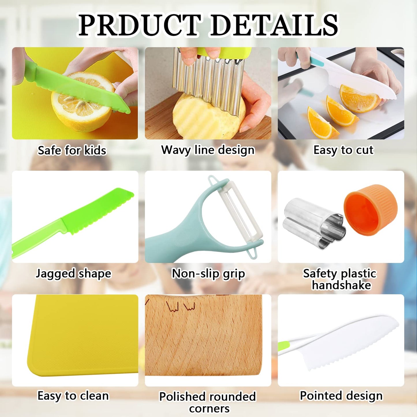 RISICULIS 11-Piece Wooden Kids Kitchen Knife Set – Safe, Montessori-Style Tools for Toddlers