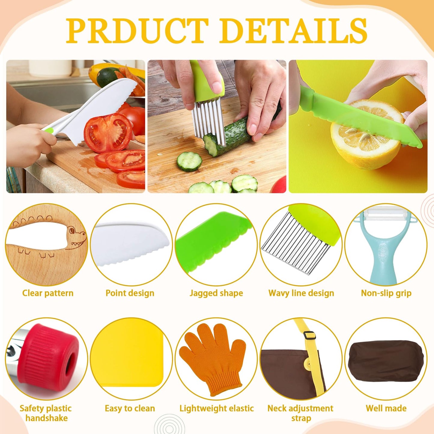 RISICULIS 14-Piece Toddler Knife Set — Safe Wooden Knife & Kitchen Tools for Kids