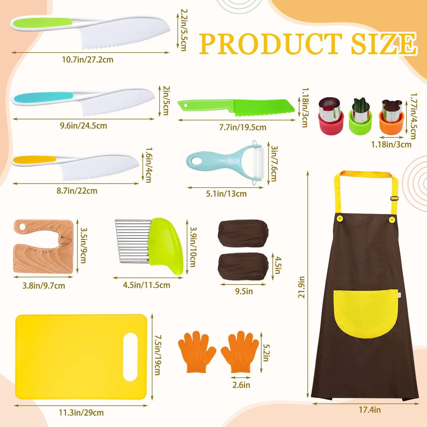 RISICULIS 14-Piece Toddler Knife Set — Safe Wooden Knife & Kitchen Tools for Kids
