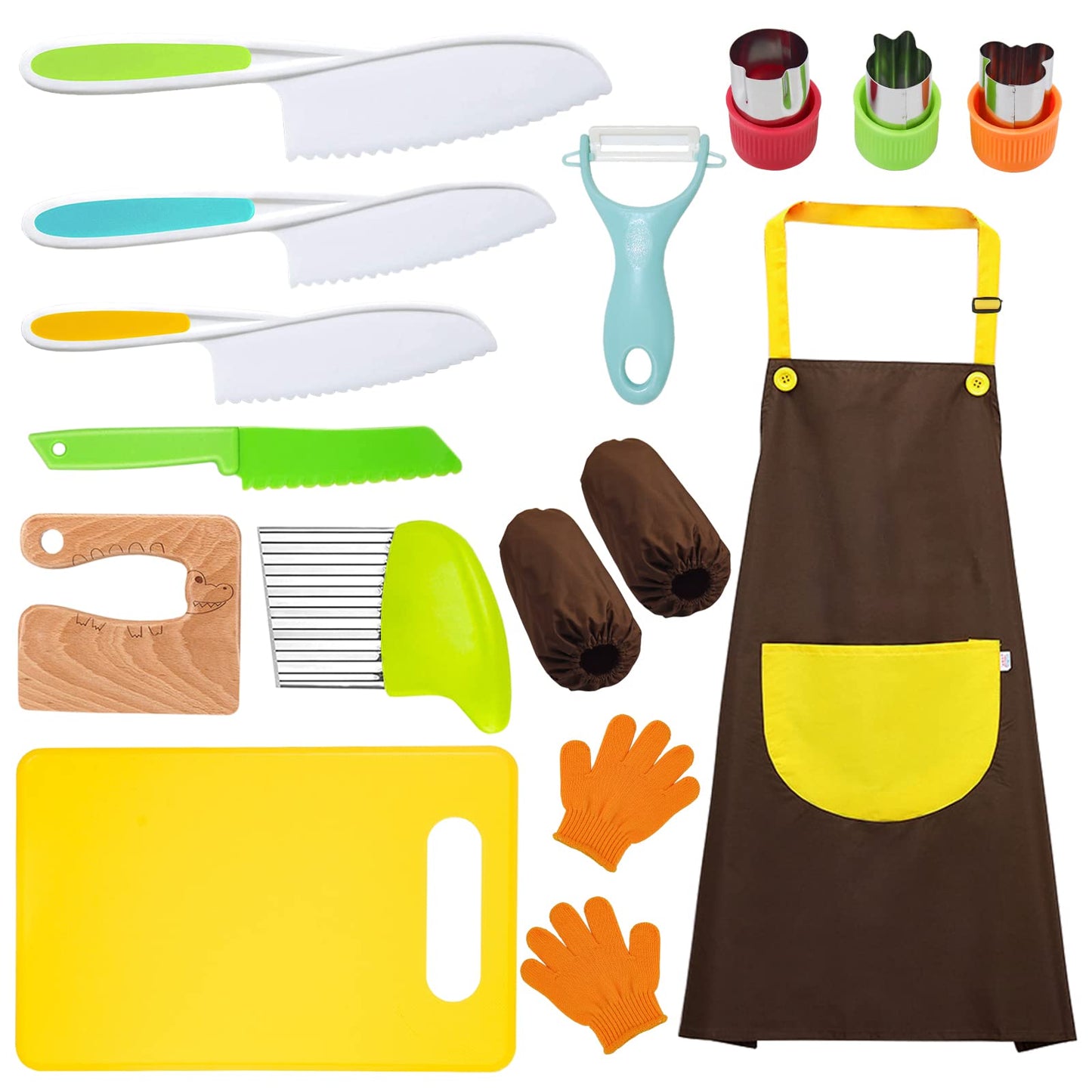 RISICULIS 14-Piece Toddler Knife Set — Safe Wooden Knife & Kitchen Tools for Kids