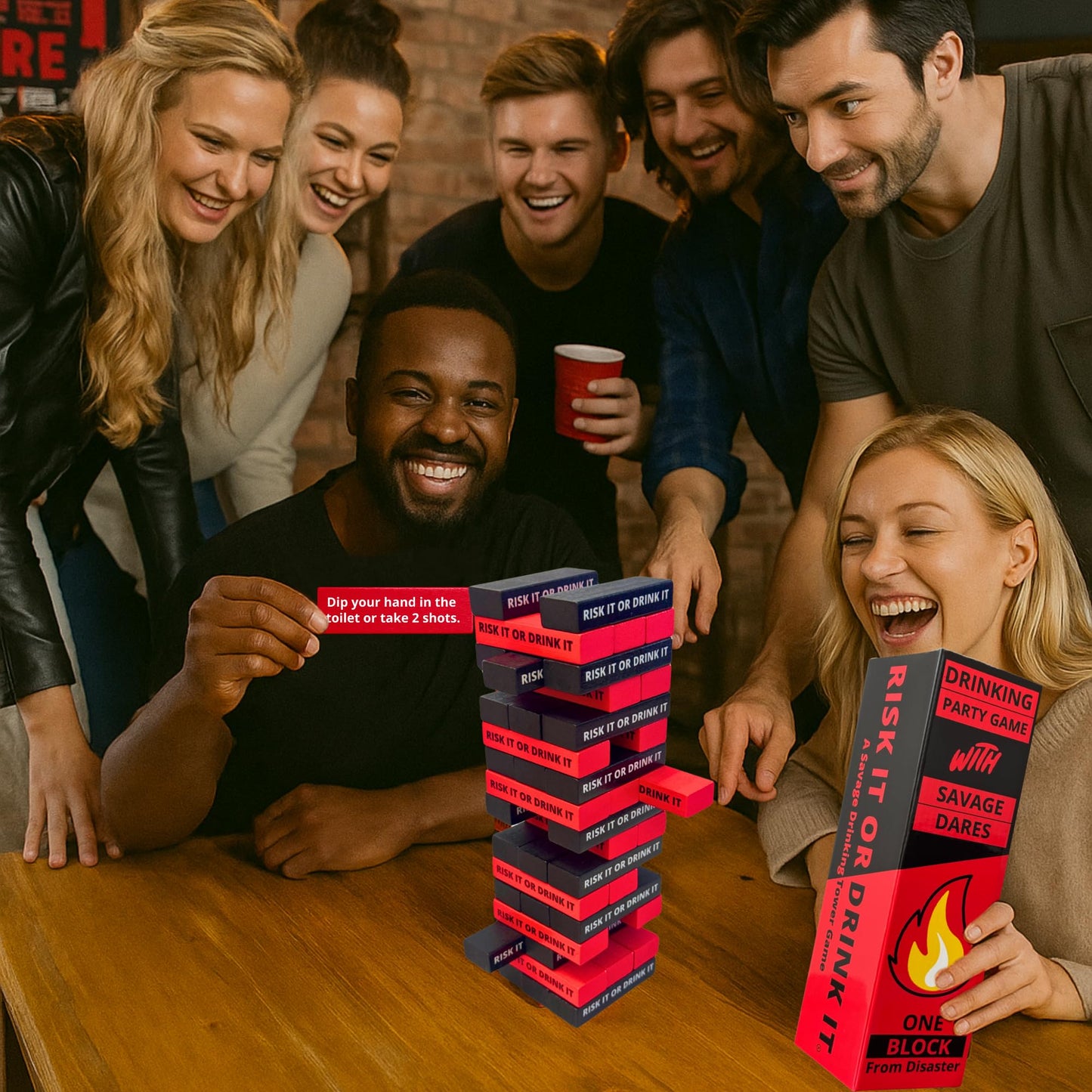 RISK IT OR DRINK IT: Savage Drinking Tower Game with 54 Dares for Adults | Party Games Night