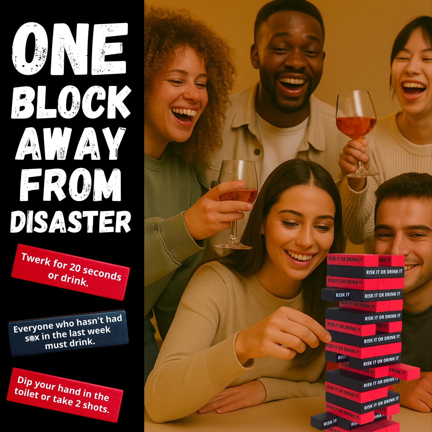 RISK IT OR DRINK IT: Savage Drinking Tower Game with 54 Dares for Adults | Party Games Night
