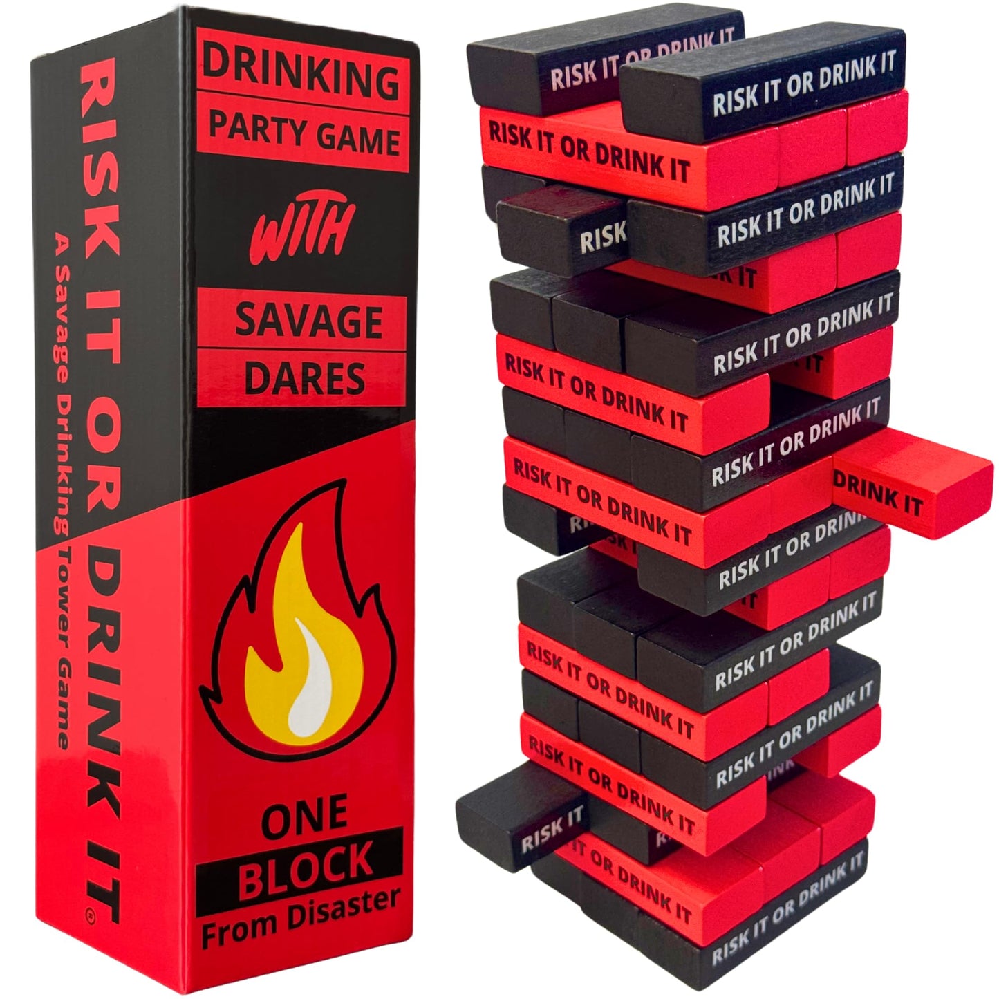RISK IT OR DRINK IT: Savage Drinking Tower Game with 54 Dares for Adults | Party Games Night