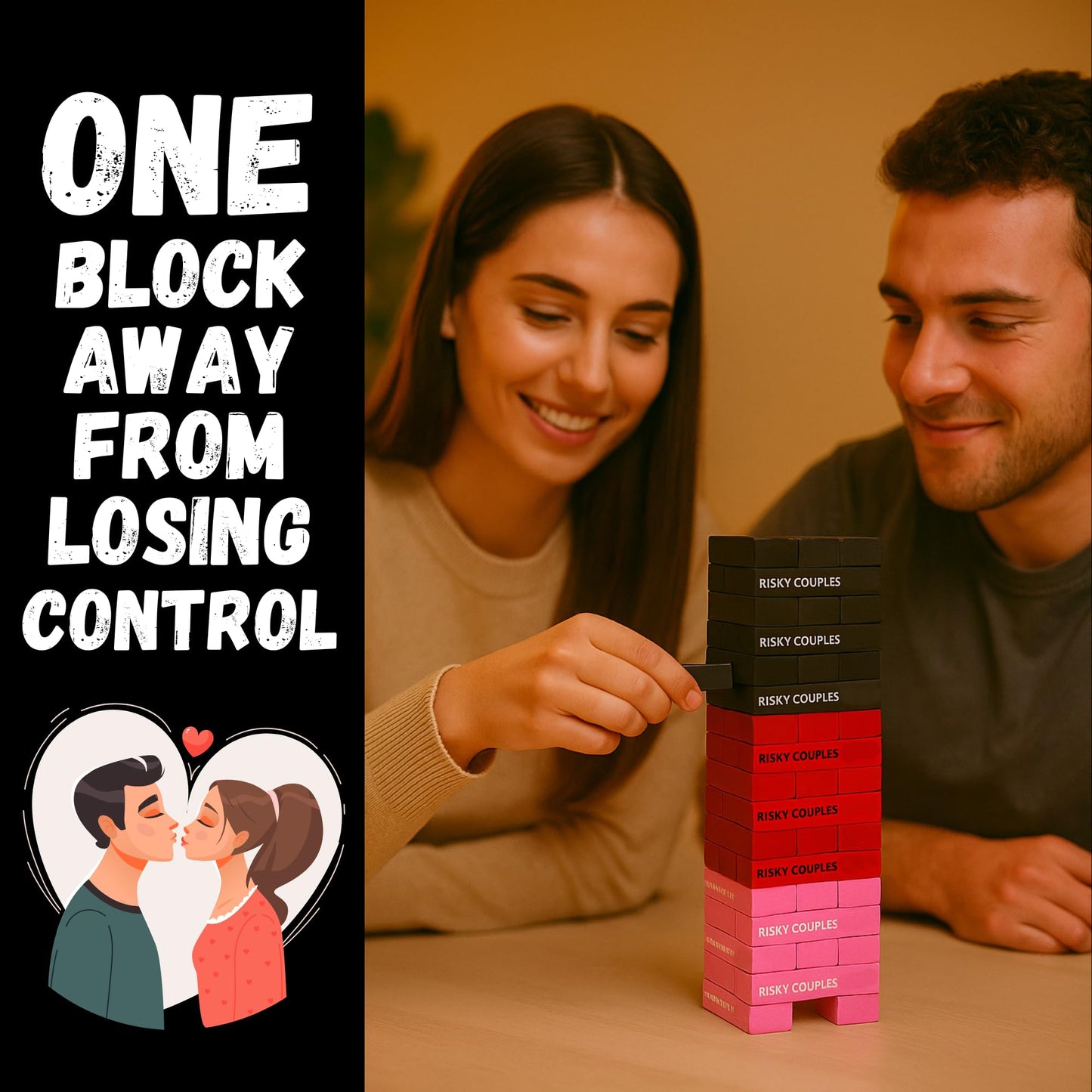 RISKY COUPLES Stacking Tower Game – 54 Dares for Couples | Romantic Date Night Gift