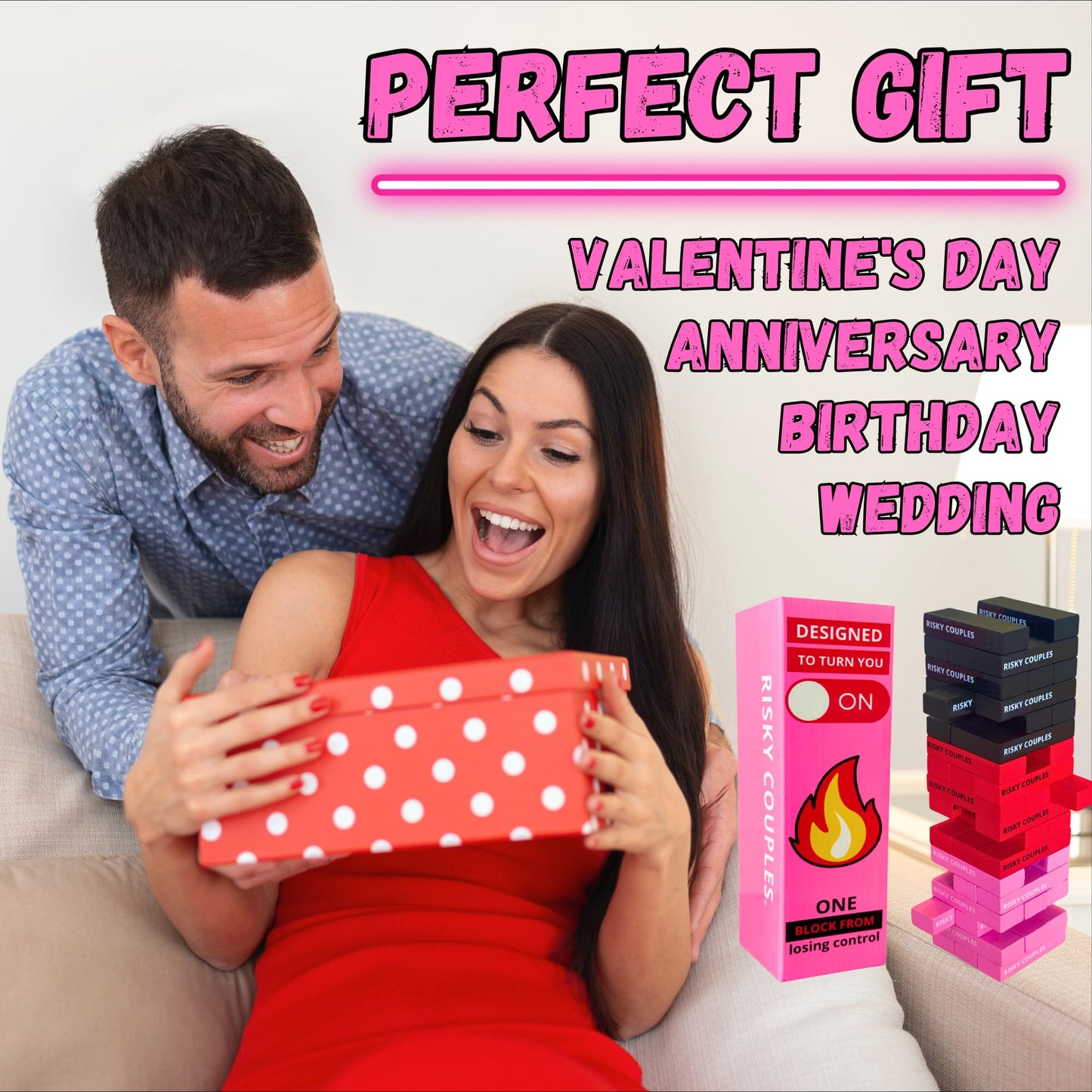 RISKY COUPLES Stacking Tower Game – 54 Dares for Couples | Romantic Date Night Gift