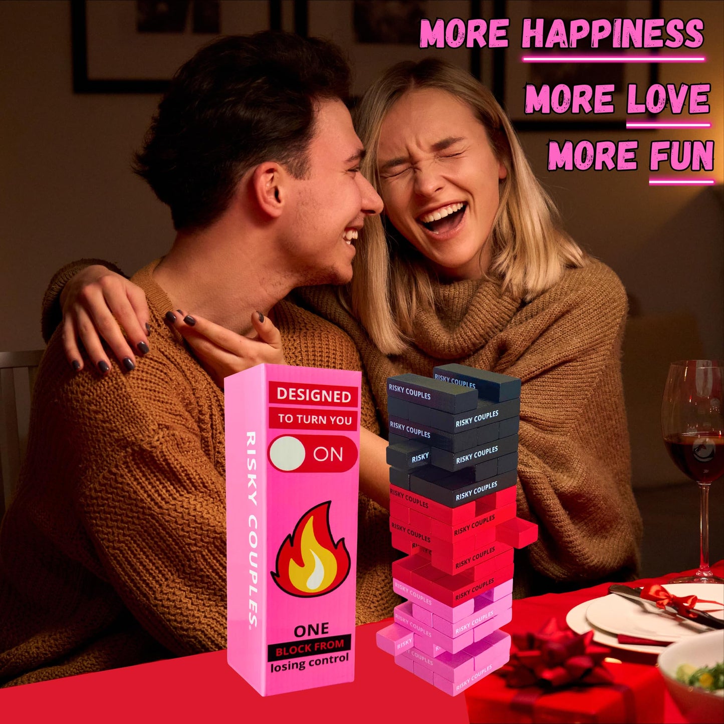 RISKY COUPLES Stacking Tower Game – 54 Dares for Couples | Romantic Date Night Gift