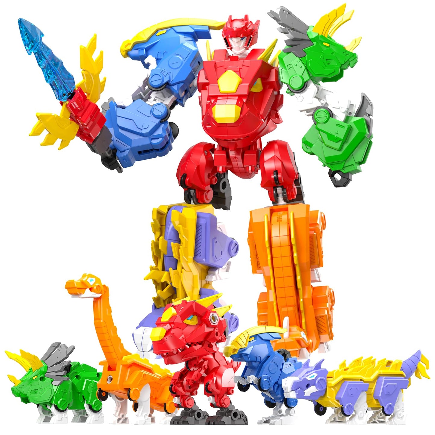RISUNTOY 5-in-1 Transforming Dinosaur Robot Kit for Kids 6-8 | STEM Building Toy