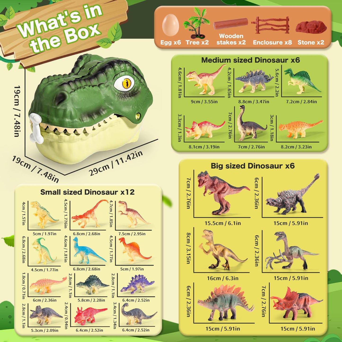 RISUNTOY Dinosaur Toys for Kids 3-5 | 45-Piece Realistic Jurassic Dinosaurs with Eggs, Trees & Fence Playset – Educational & Great Gift