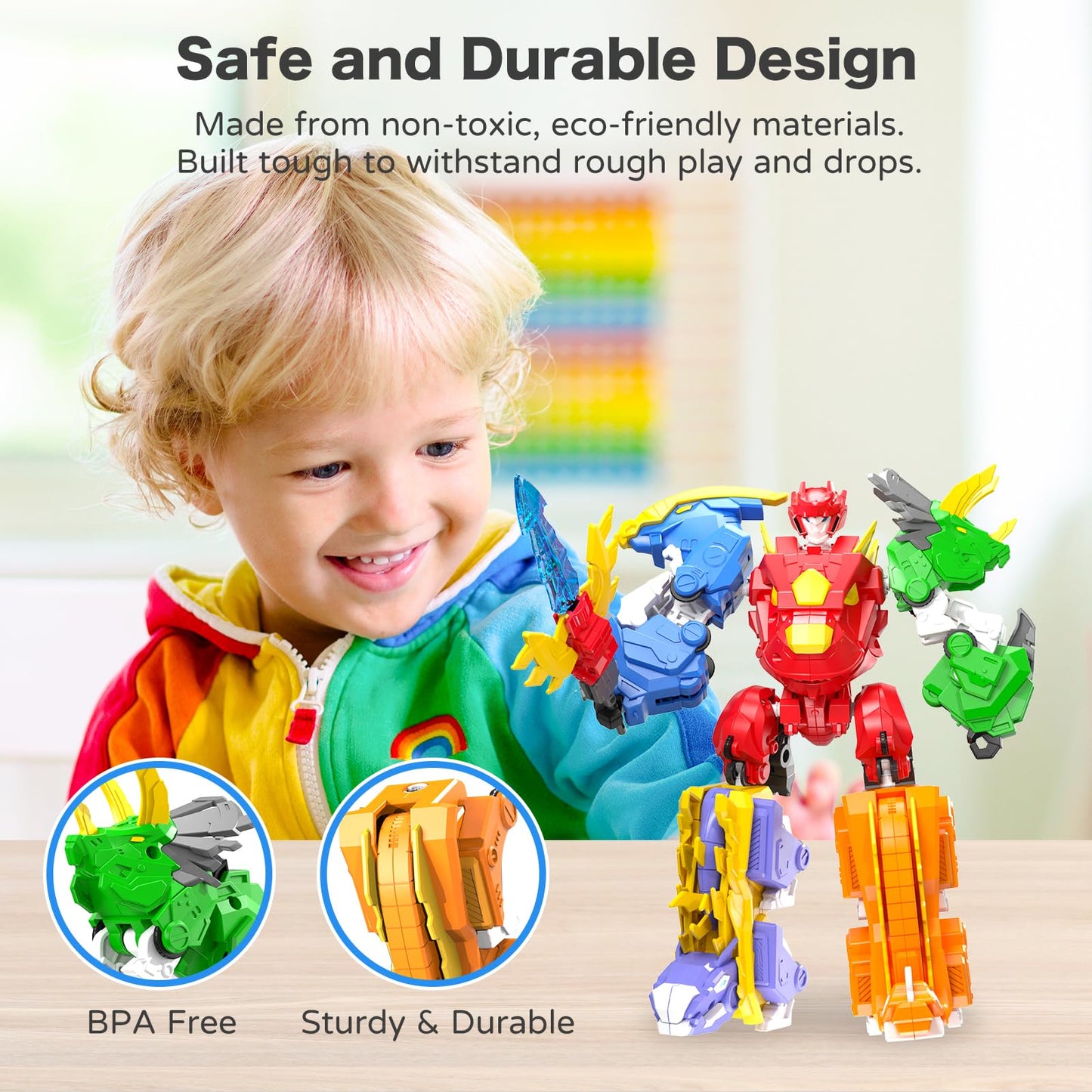 RISUNTOY 5-in-1 Transforming Dinosaur Robot Kit for Kids 6-8 | STEM Building Toy