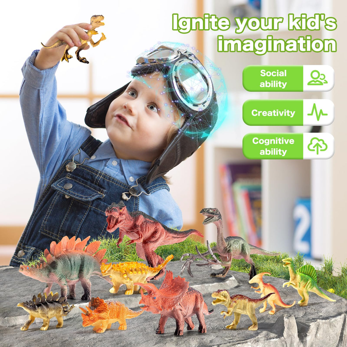 RISUNTOY Dinosaur Toys for Kids 3-5 | 45-Piece Realistic Jurassic Dinosaurs with Eggs, Trees & Fence Playset – Educational & Great Gift