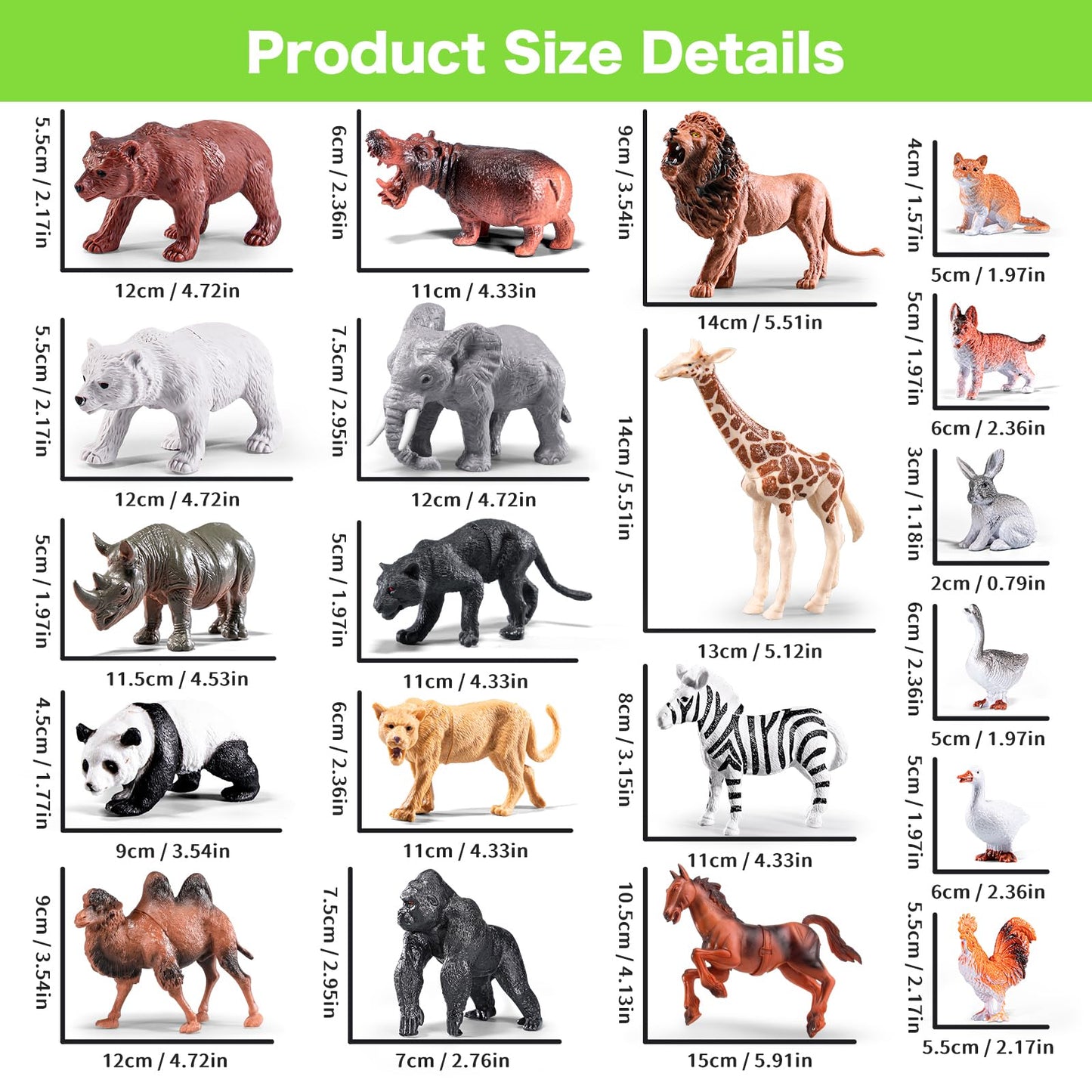 RISUNTOY Safari Animals Playset – 41-Piece Jungle Zoo Toys with Light-Up Lion Bin