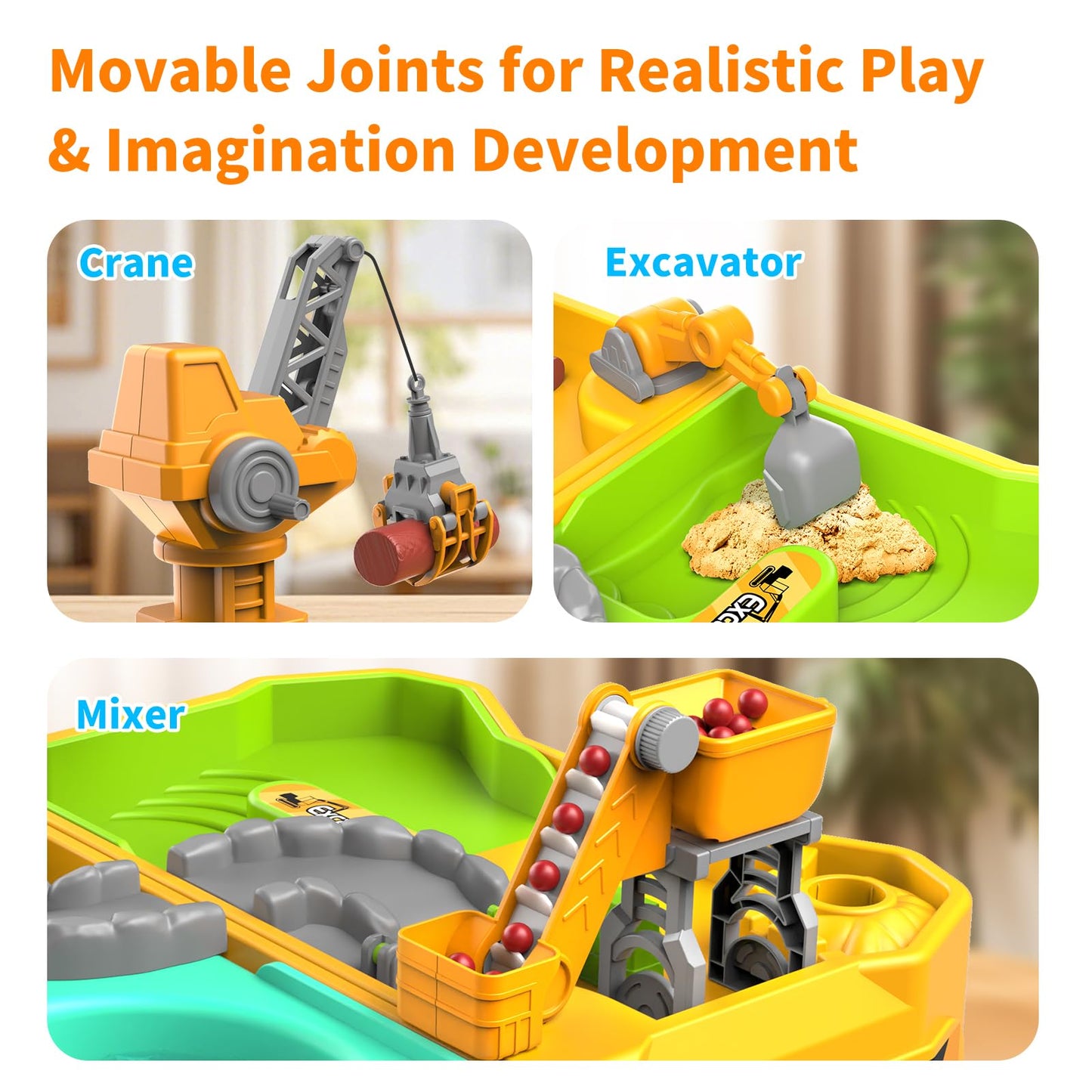 RISUNTOY Construction Sand Kit with Foldable Sandbox Case – 1.1lbs Sand, 4 Alloy Trucks & Molds