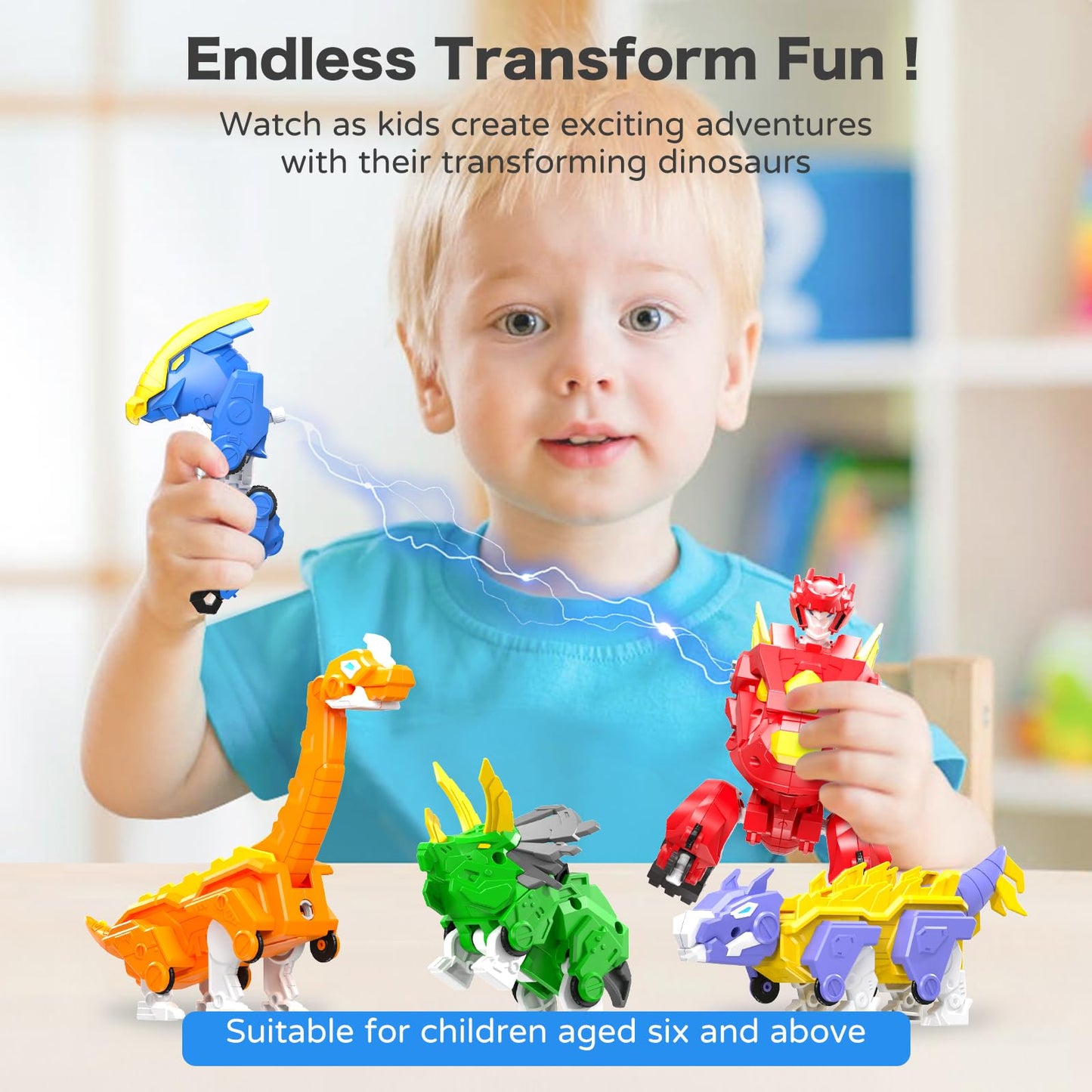 RISUNTOY 5-in-1 Transforming Dinosaur Robot Kit for Kids 6-8 | STEM Building Toy