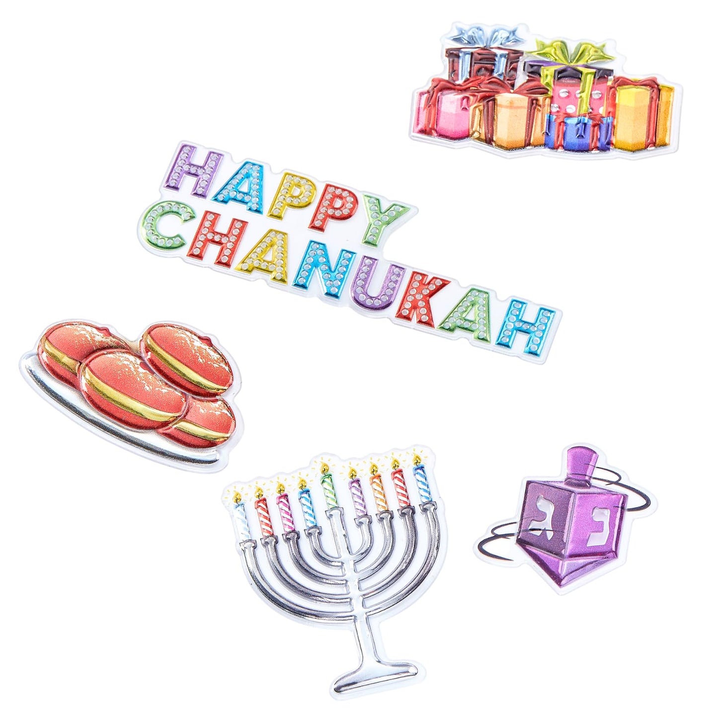 Rite Lite Hanukkah 3D Metallic Stickers – 2 Festive Sheets for Dreidels, Menorahs & Crafts