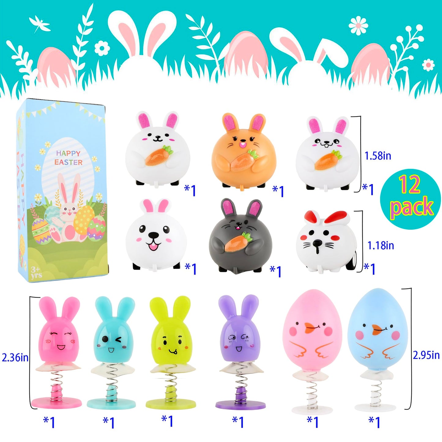 Ritistar Small Pull Back Bunny Cars Set – 12-Pack Easter Party Favors & Classroom Prizes