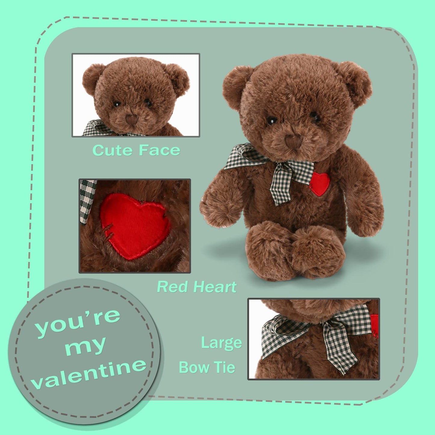 Riuhot Small Teddy Bear with Heart – Cute Plush Toy Gift