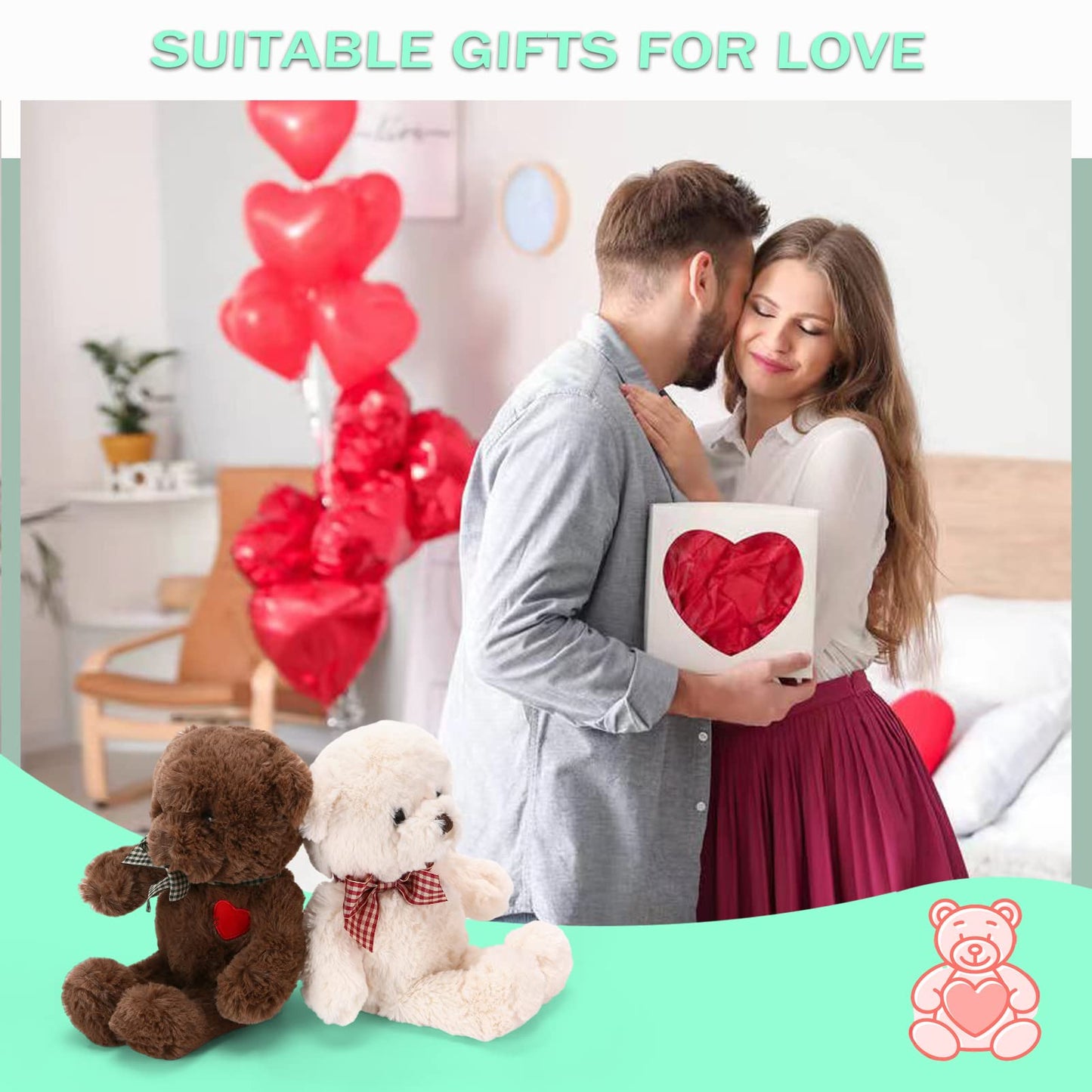 Riuhot Small Teddy Bear with Heart – Cute Plush Toy Gift