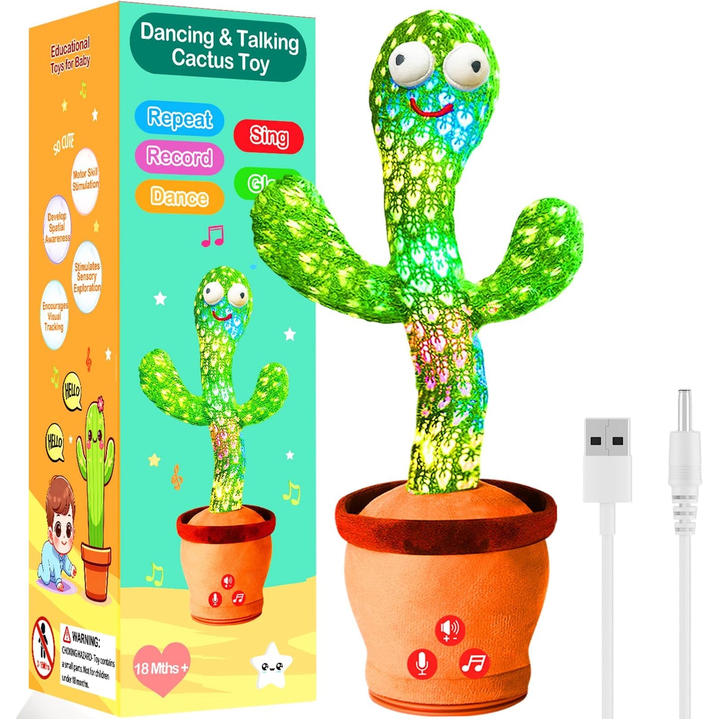 River Mill Rechargeable Dancing Talking Cactus Toy for Babies 18 Months+ | 51 English Songs