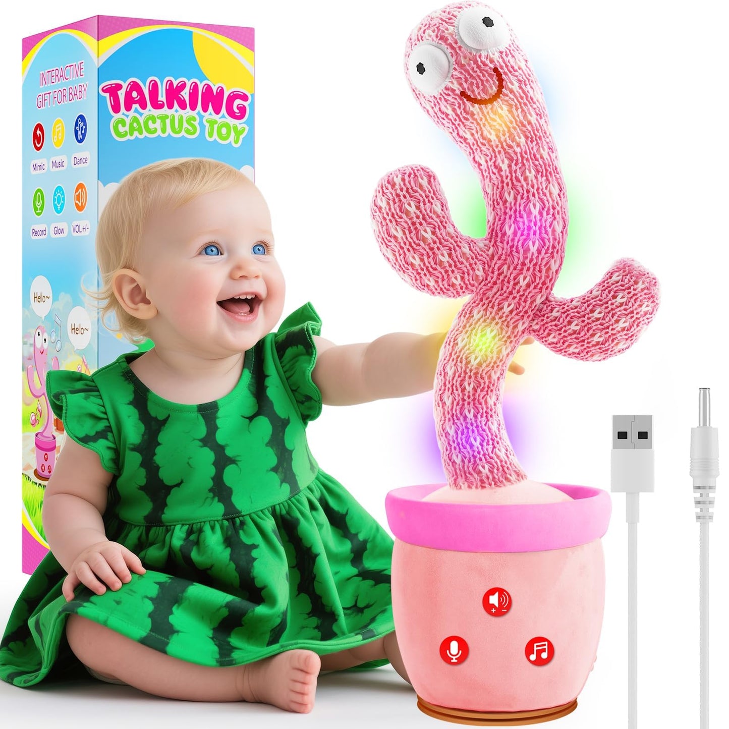 River Mill Rechargeable Dancing Talking Cactus Toy — 51 English Songs for Babies