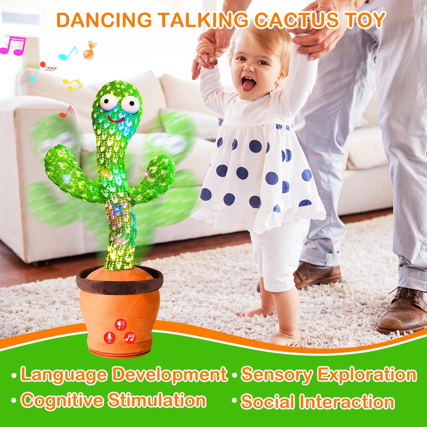 River Mill Rechargeable Dancing Talking Cactus Toy for Babies 18 Months+ | 51 English Songs