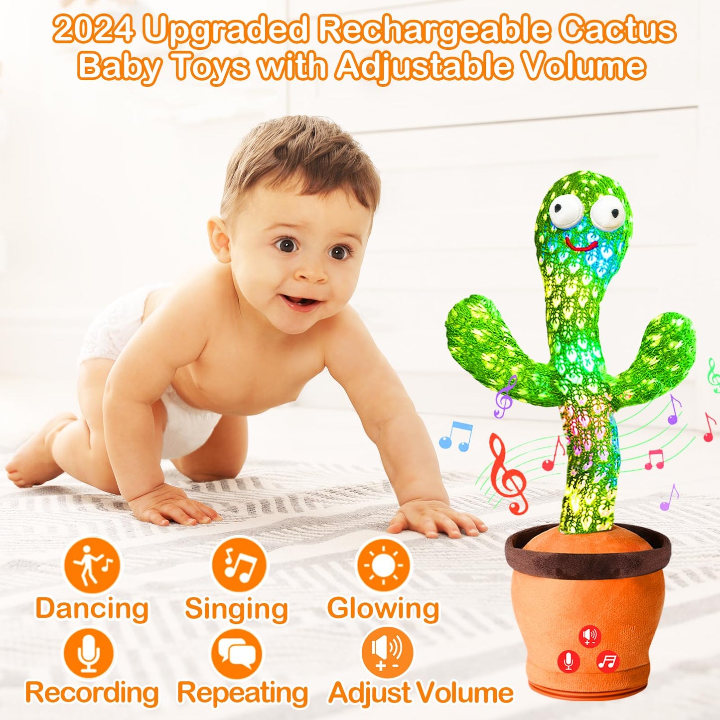 River Mill Rechargeable Dancing Talking Cactus Toy for Babies 18 Months+ | 51 English Songs