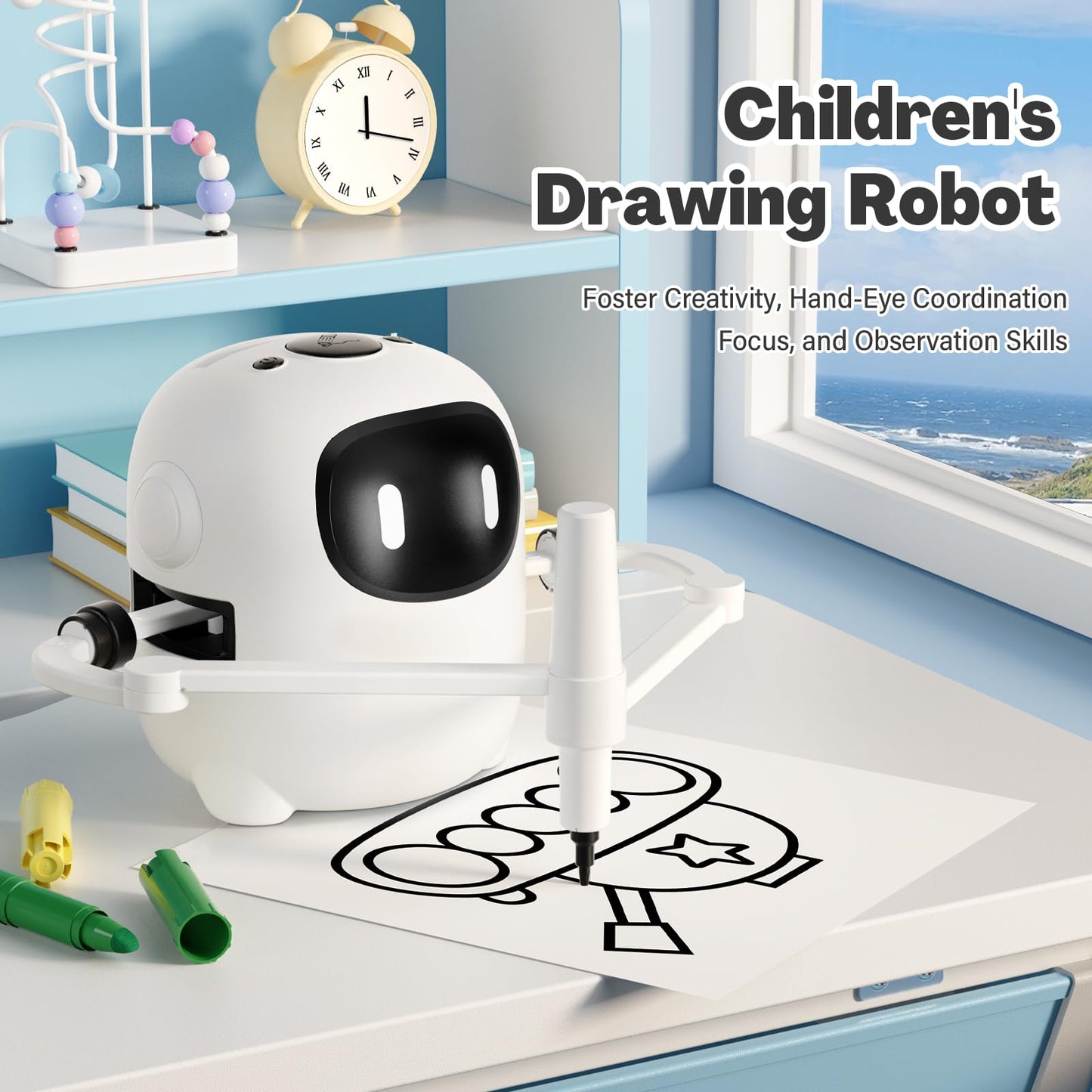 RIVGOT Drawing Robot for Kids – 150 Cards, Voice-Interactive Montessori Art Toy