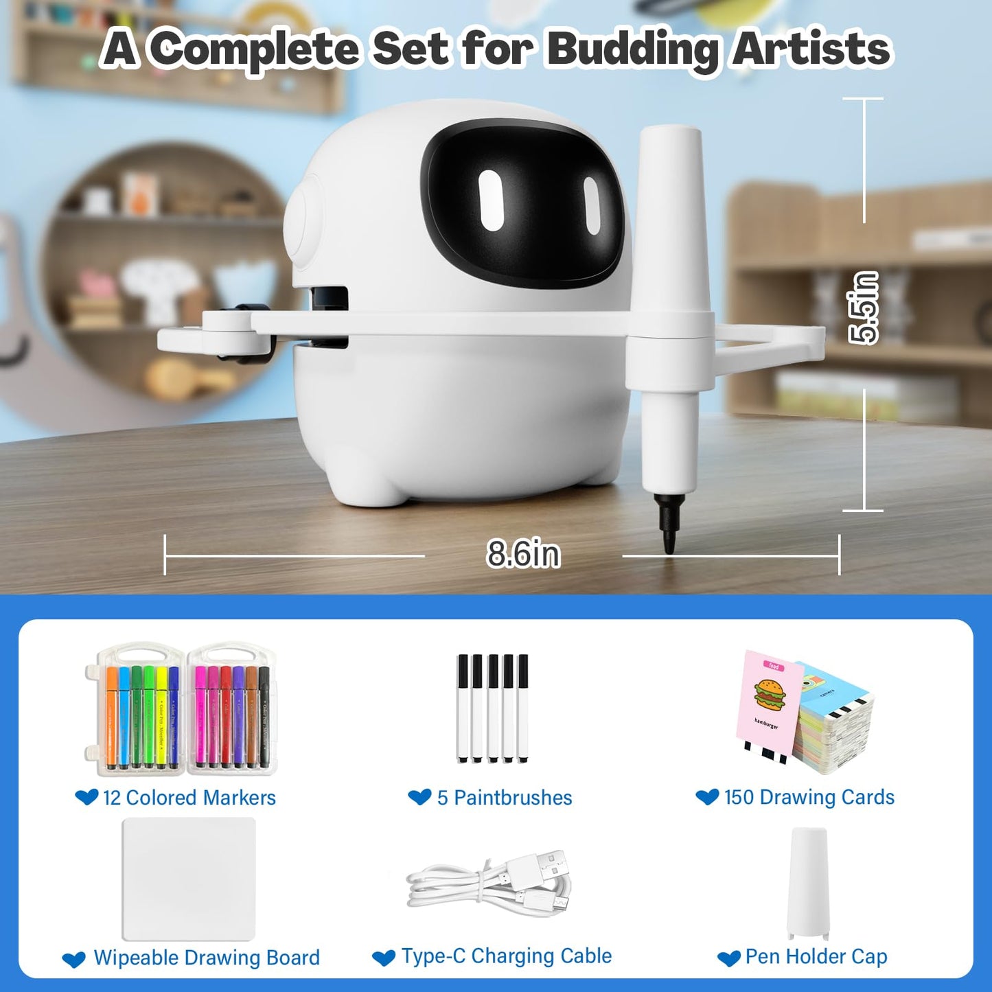 RIVGOT Drawing Robot for Kids – 150 Cards, Voice-Interactive Montessori Art Toy