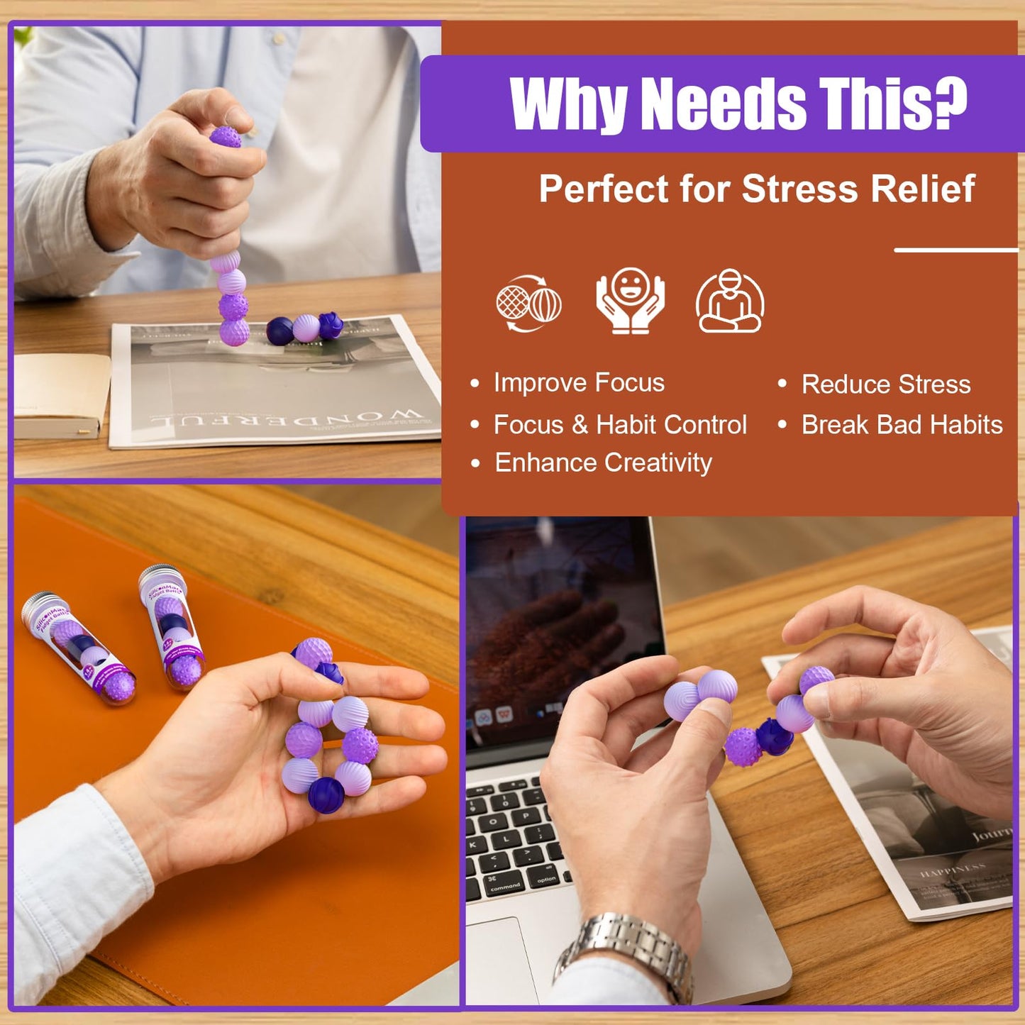 RIVGOT Silicone Magnetic Balls – 6-Pack Fidget Toy for Stress Relief (2-Pack Green & Purple)