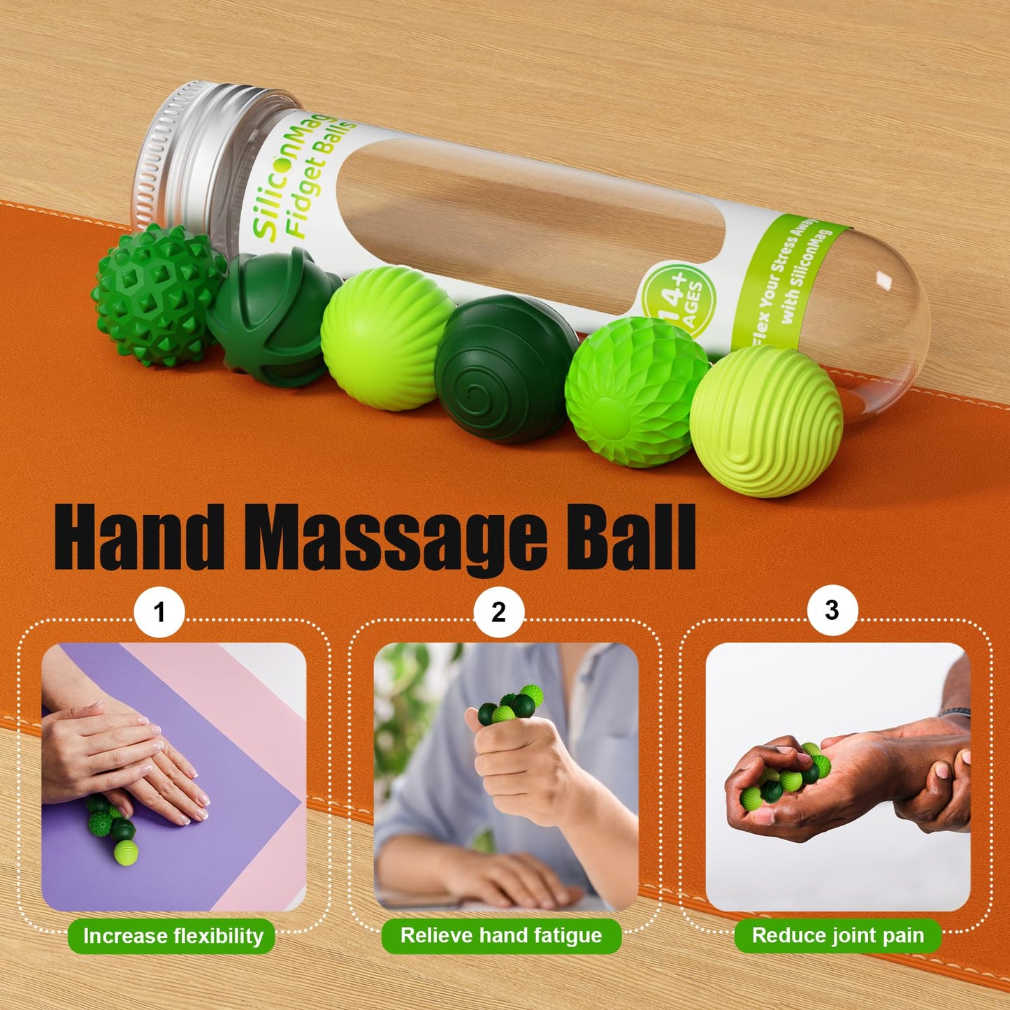 RIVGOT Silicone Magnetic Balls – 6-Pack Fidget Toy for Adults & Teens – Quiet, Textured Desk Toy (Green)