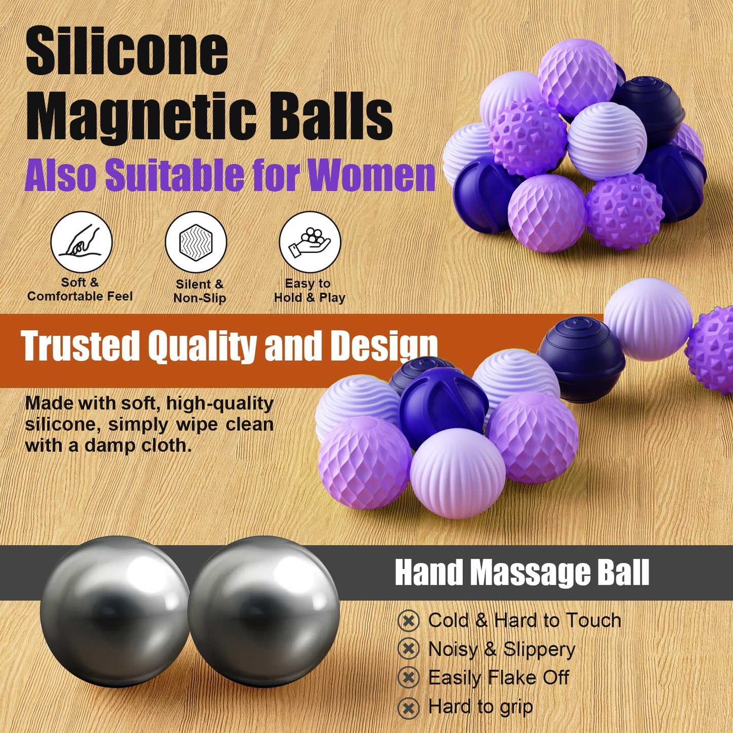 RIVGOT Silicone Magnetic Balls – 6-Pack Fidget Toy for Stress Relief (2-Pack Green & Purple)
