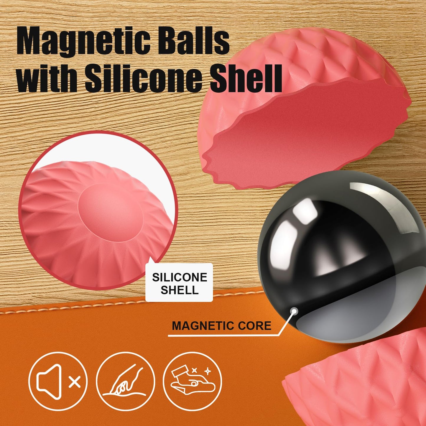 RIVGOT Silicone Magnetic Stress Relief Balls – 6-Pack Fidget Toys (2-Pack Red & Purple)
