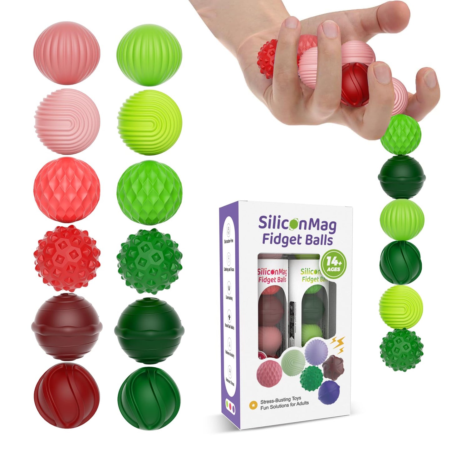 RIVGOT Silicone Magnetic Balls Fidget Toy – 2-Pack Green & Red, Silent Stress Relief Desk Toy