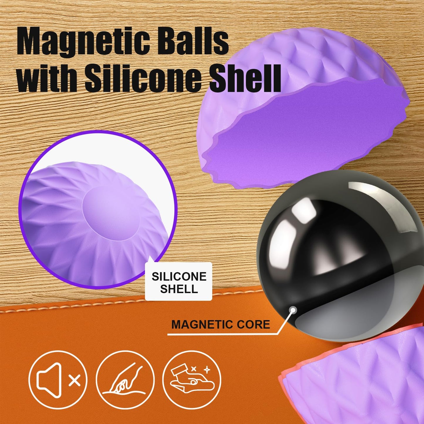 RIVGOT Silicone Magnetic Balls – 6-Pack Fidget Toy for Stress Relief (2-Pack Green & Purple)