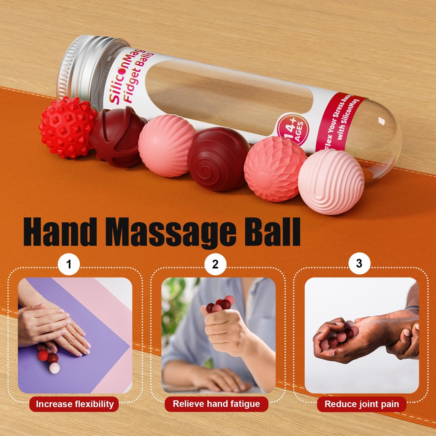RIVGOT Silicone Magnetic Stress Relief Balls – 6-Pack Fidget Toys (2-Pack Red & Purple)