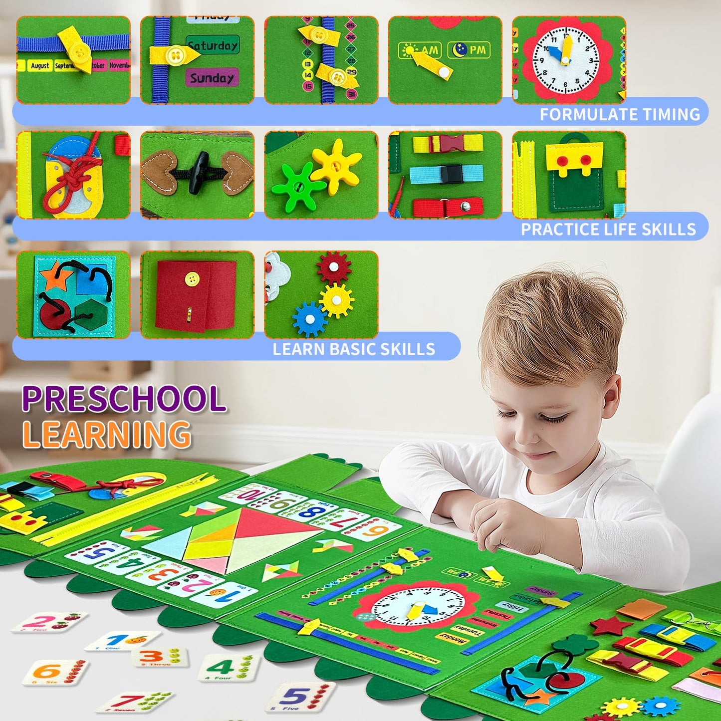 Rivibou Crocodile Foldable Montessori Busy Board for Toddlers (3+ Years) | Wall Panel