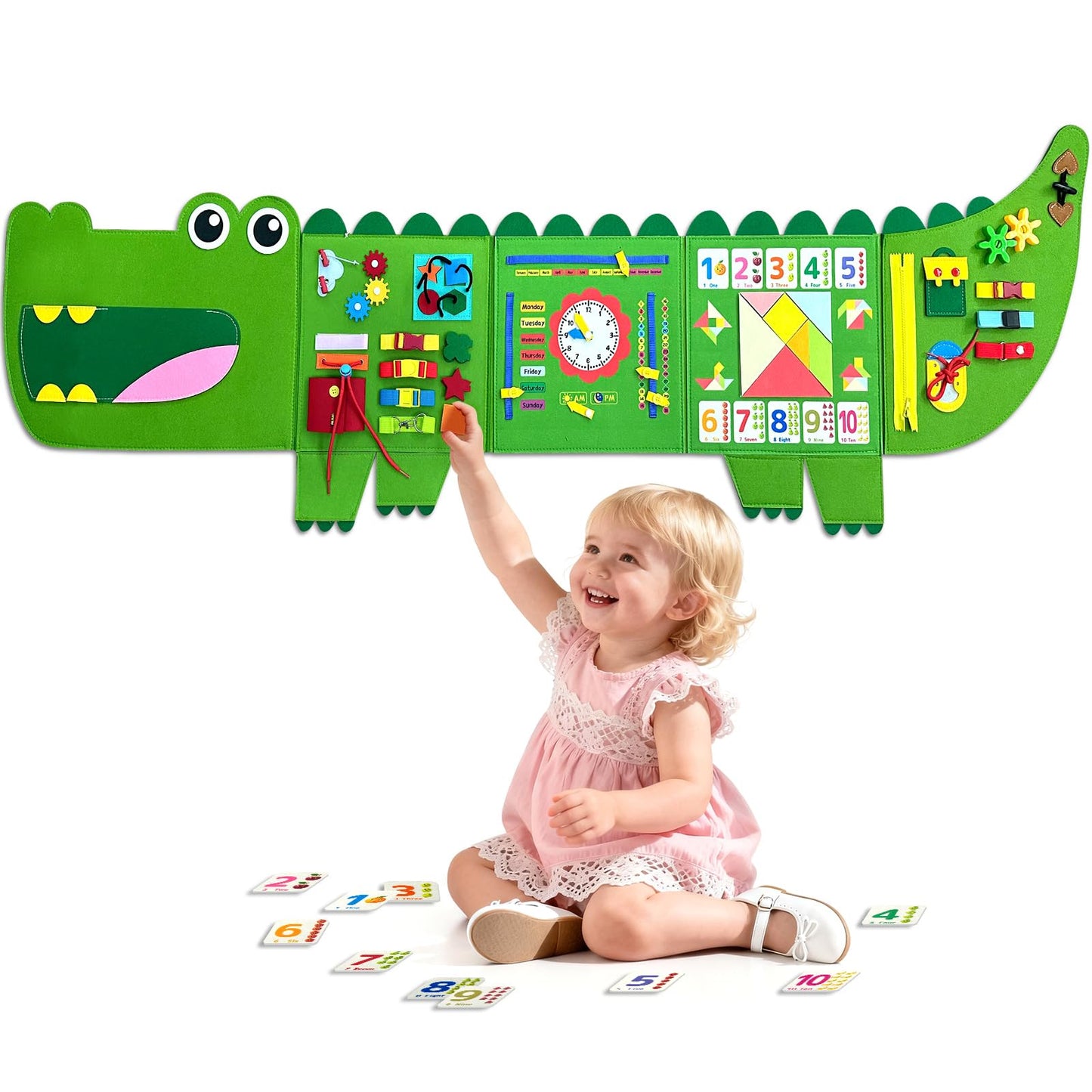 Rivibou Crocodile Foldable Montessori Busy Board for Toddlers (3+ Years) | Wall Panel