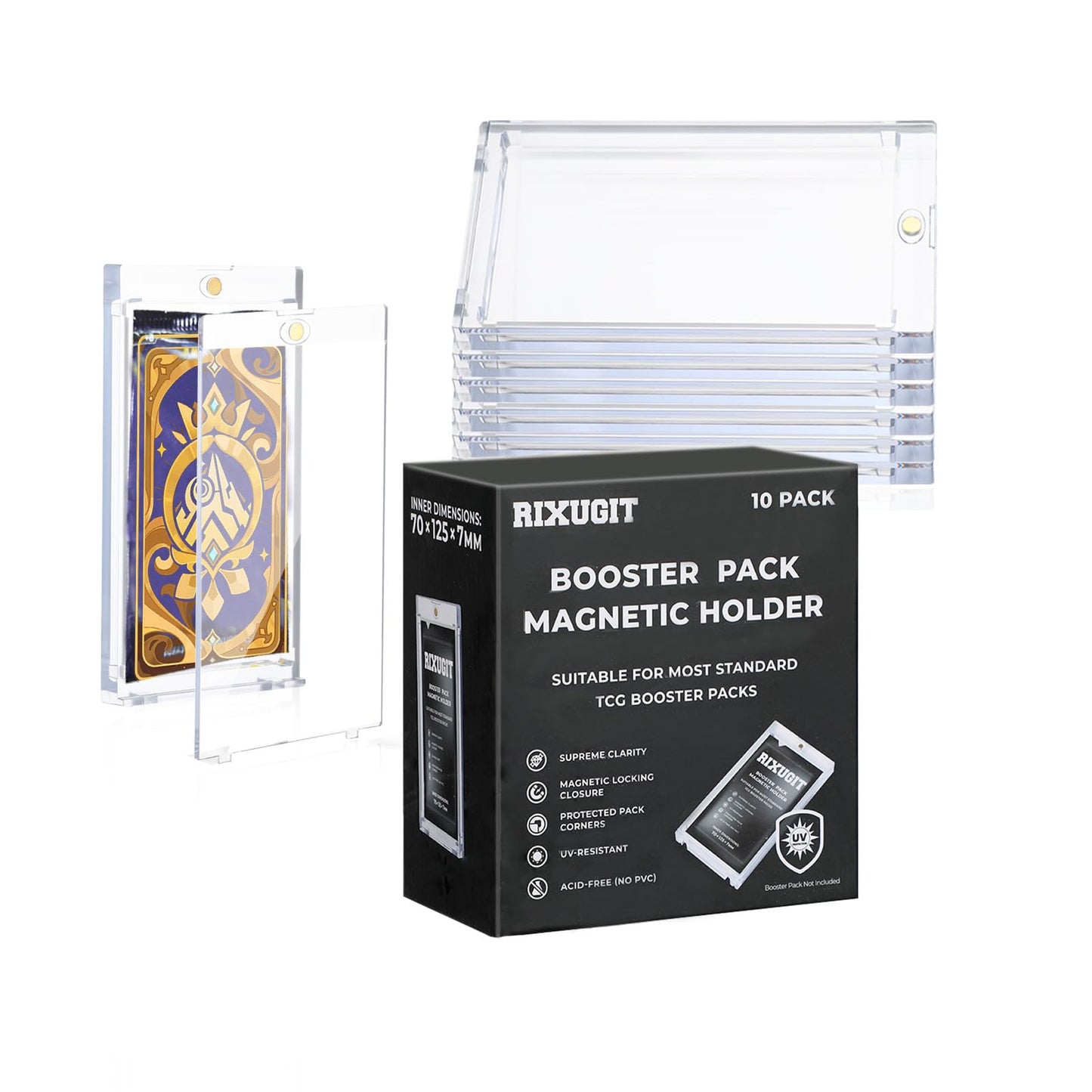 RIXUGIT 10-Pack One Touch Booster-Pack Magnetic Holders with UV Protection – Clear Card Cases for Standard Cards