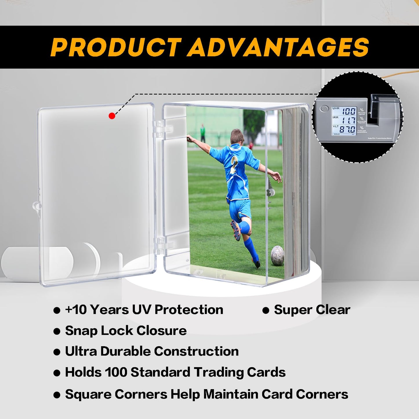 RIXUGIT 10-Pack 100-Count Deck-Case Card-Box – Hinged Trading Card Storage, Clear Box for Gaming, Sports & Playing Cards