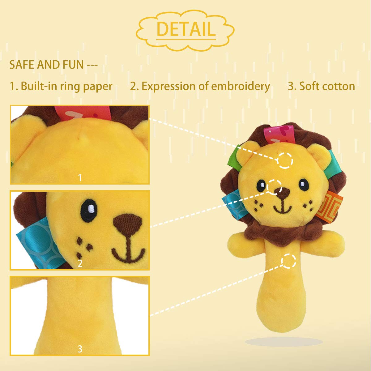 RIY Soft Baby Lion Rattle – Plush Hand Rattle Toy for Toddlers and Infants