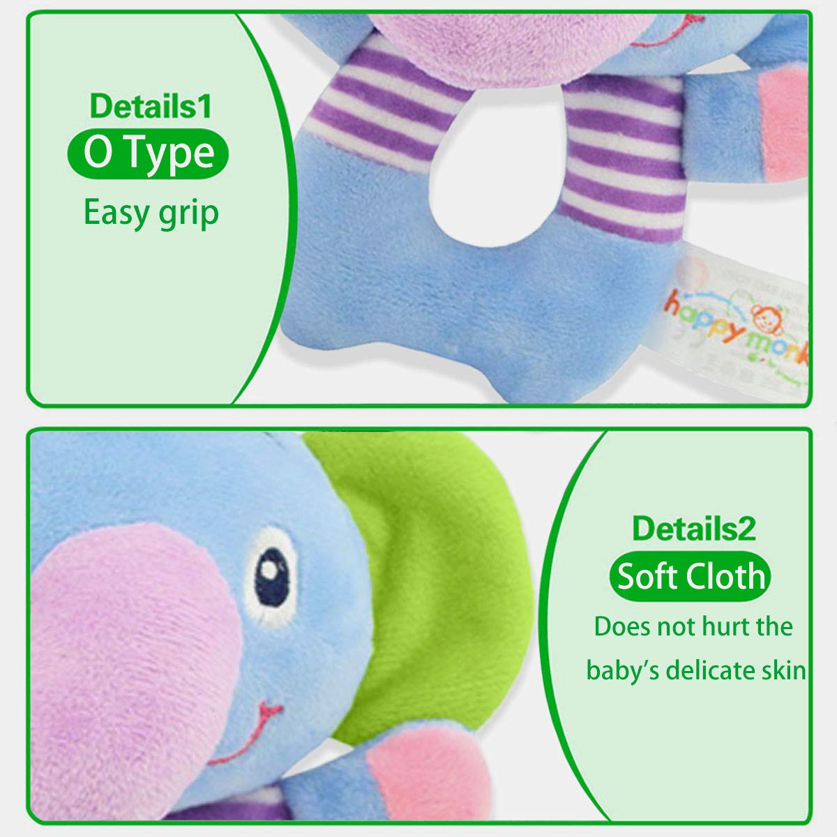 RIY Plush Elephant Soft Rattle Toy for Newborns | Baby Ring Shaker