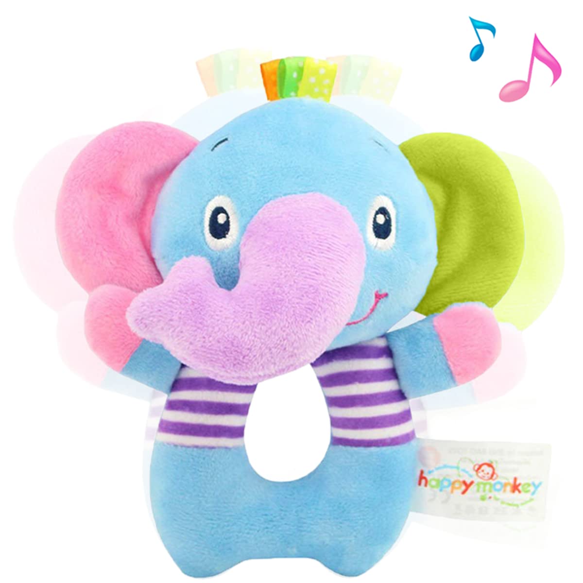 RIY Plush Elephant Soft Rattle Toy for Newborns | Baby Ring Shaker