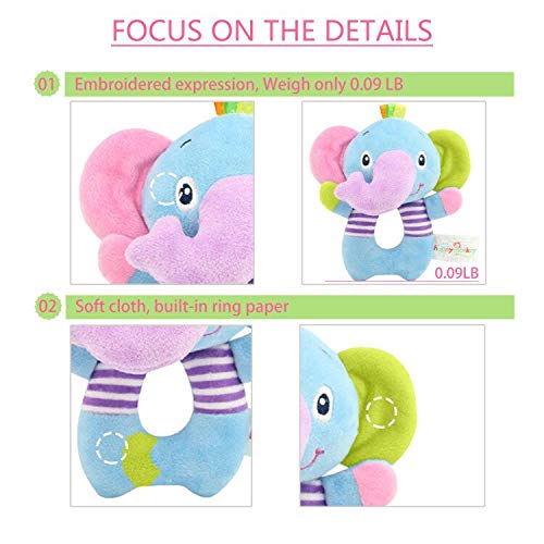 RIY Plush Elephant Soft Rattle Toy for Newborns | Baby Ring Shaker