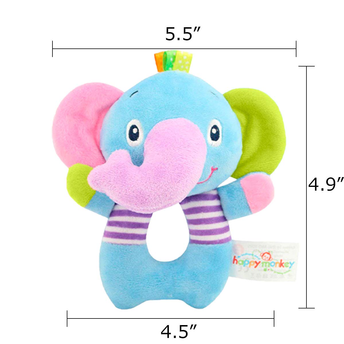 RIY Plush Elephant Soft Rattle Toy for Newborns | Baby Ring Shaker