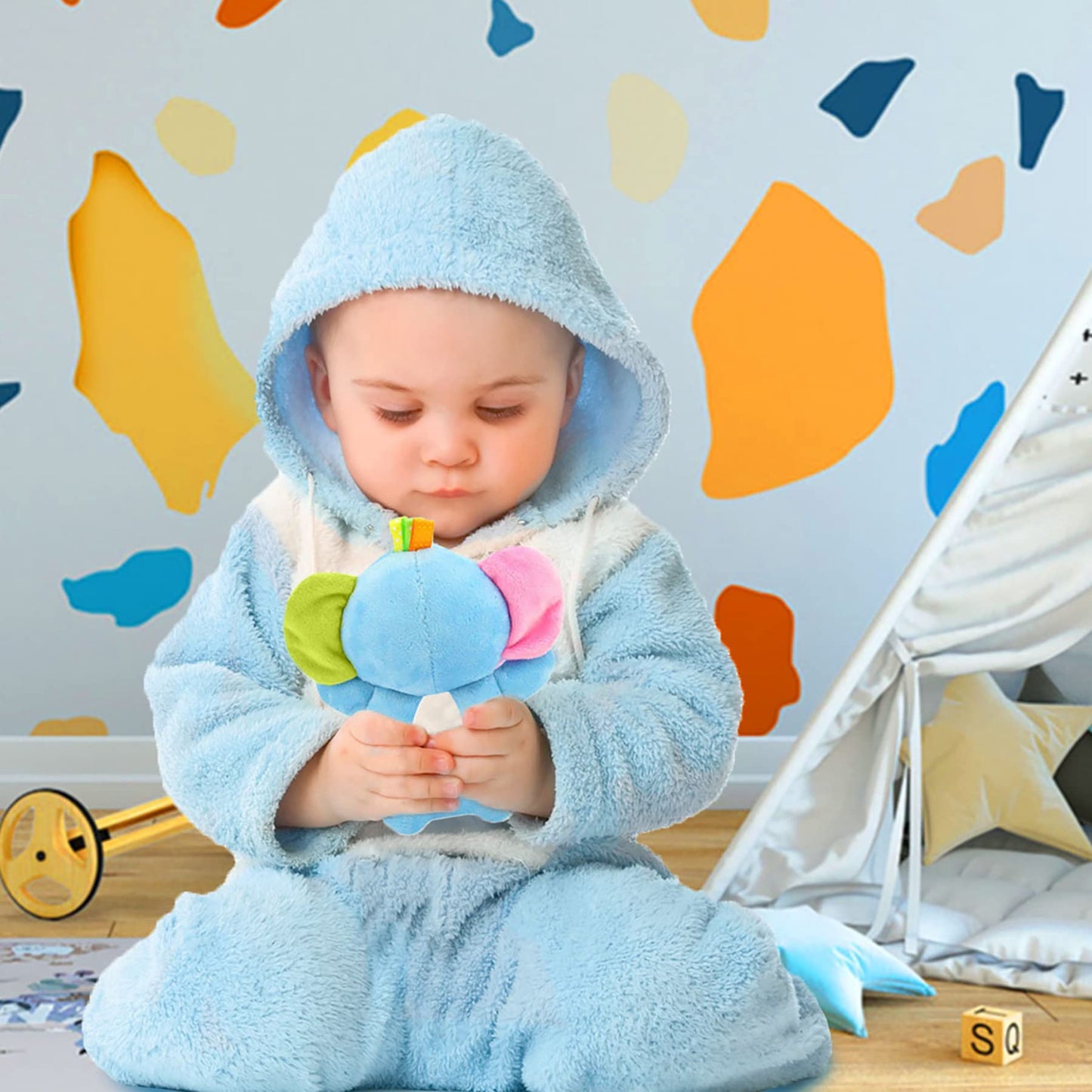 RIY Plush Elephant Soft Rattle Toy for Newborns | Baby Ring Shaker