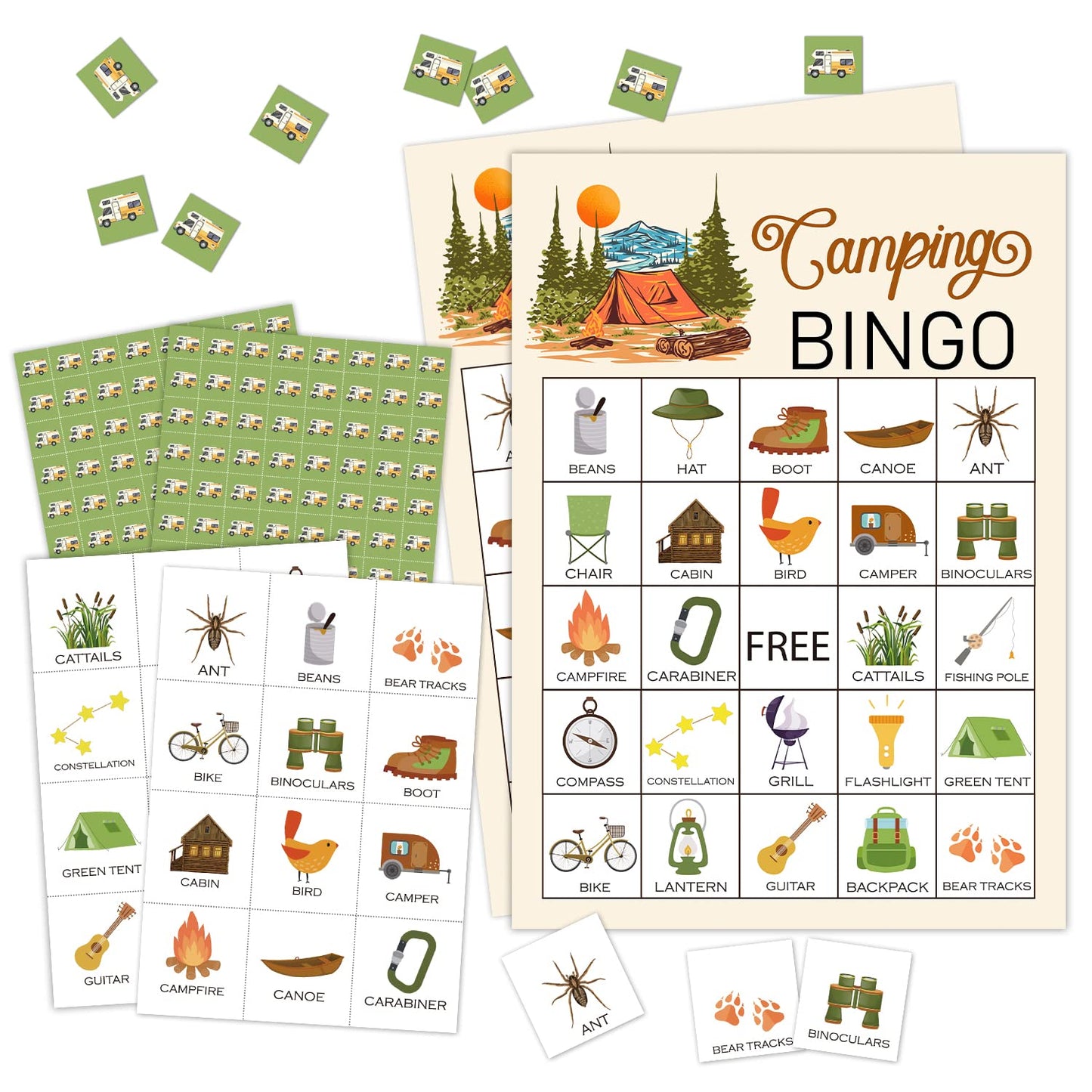 RLCNOT Camping Bingo Game – 24-Player Set for Outdoor & Indoor Parties
