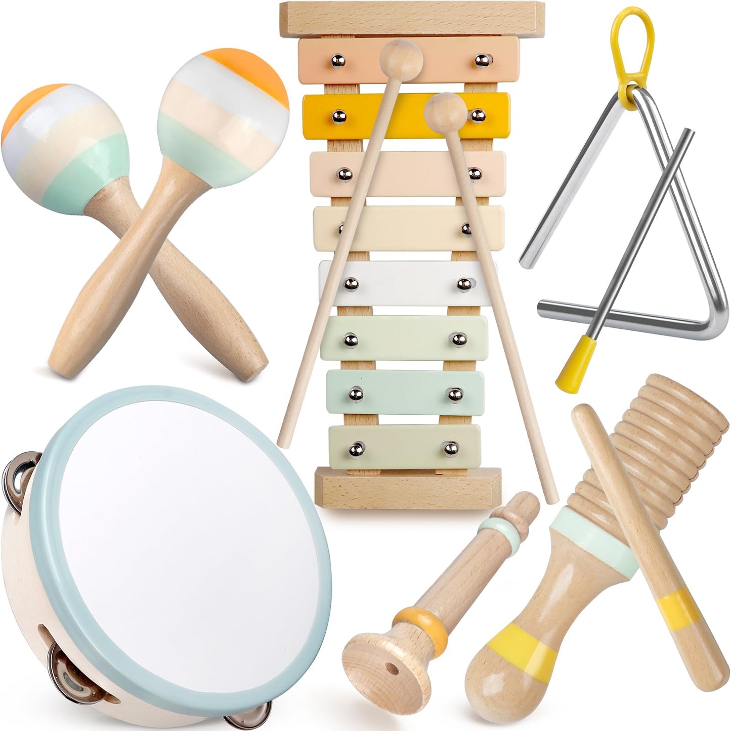 Rmischolar Baby Musical Instruments – Neutral Montessori Wooden Set for Toddlers 1-3